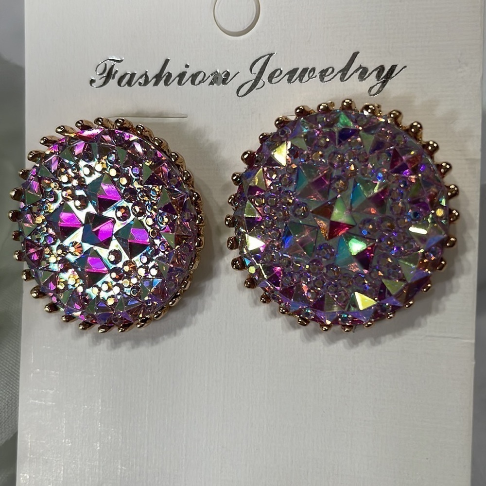 Round Crystal Statement Earrings - image 4